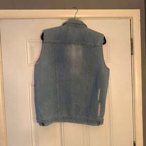 Distressed Light Wash Denim Vest, Men's Sleeveless Jean Jacket, Size L